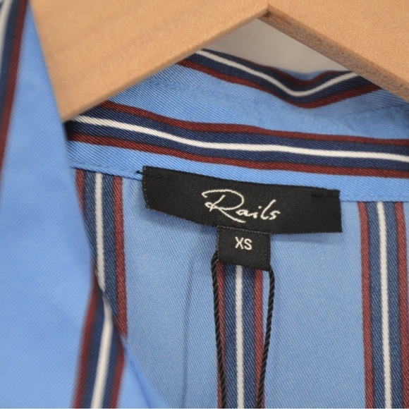 NEW Rails Lacey Button Down Wrap Dress Midi Long Sleeve Silky Stripe Blue XS - Picture 9 of 10